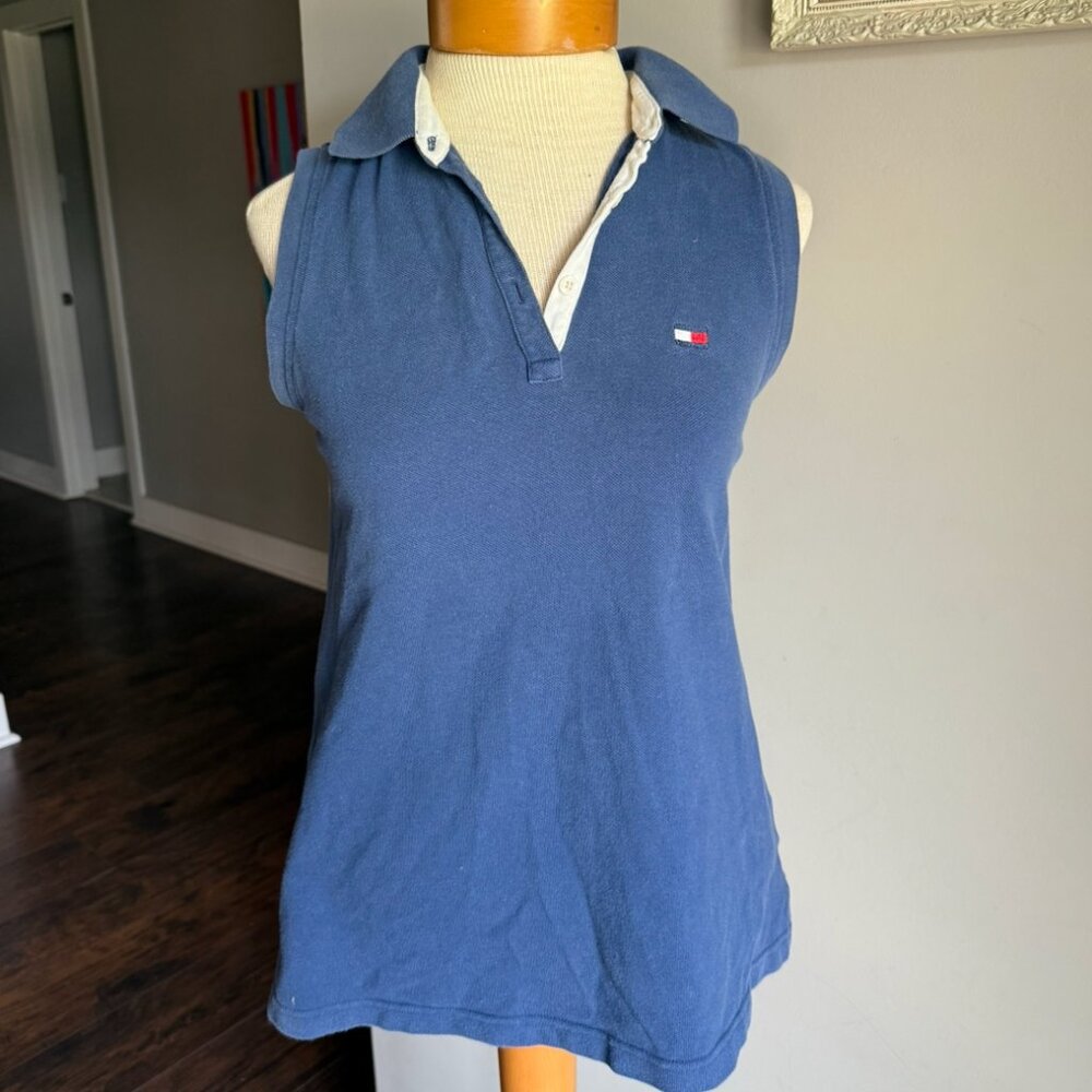 Y2K/2000s Tommy Hilfiger Blue Cotton Polo Tank Top